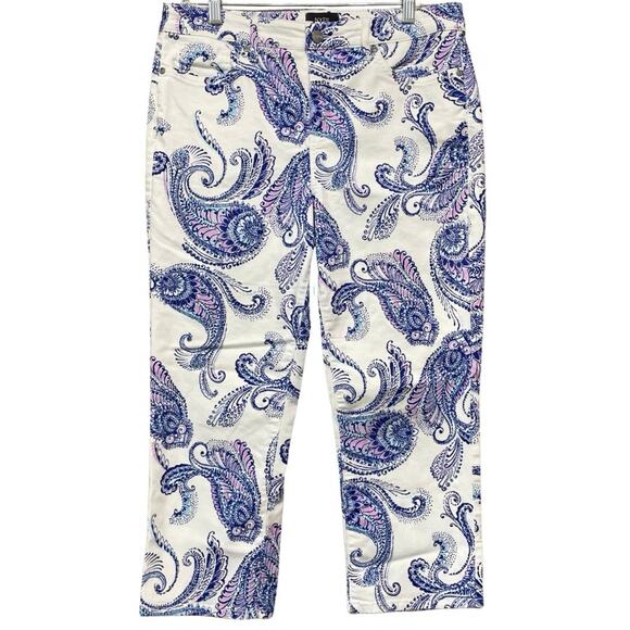 NYDJ for Chicos SLIM CROP Jeans Size 12 White Purple Paisley Lift Tuck Slimming - Picture 1 of 11